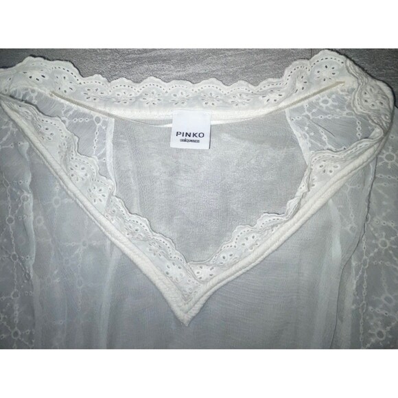 Pinko Sz 4 SMALL Puff Sleeve Lace  Sheer Delicate White Blouse Balletcore Soft - Picture 4 of 9